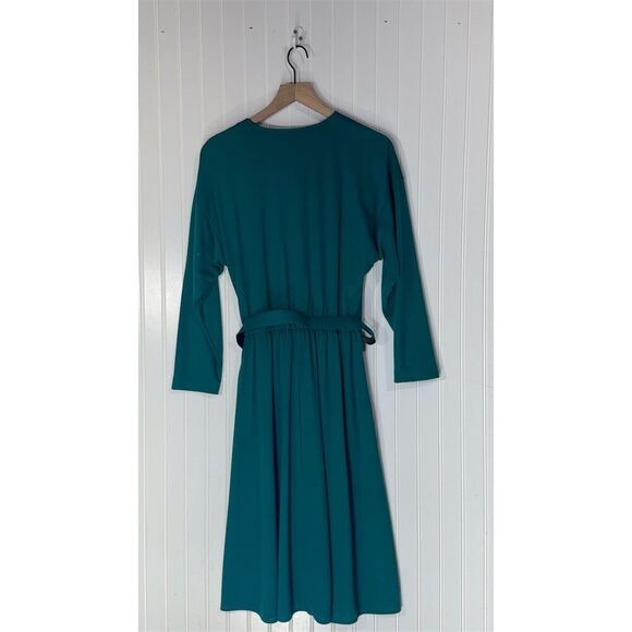 Vintage 80s Teal Belted Midi Dress Made in USA – California Looks Cottagecore M - Picture 2 of 6